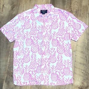 Chubbies Mens Large Pineapple Print Short Sleeve Button Up Shirt White Pink